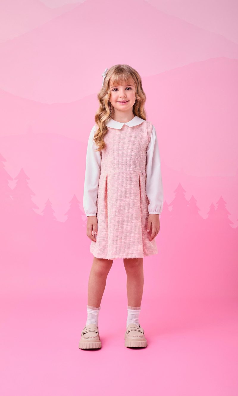 vest de tweed com gola rosa