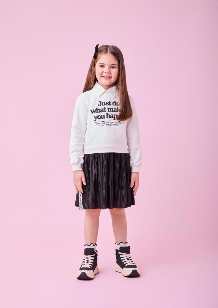 vest ml com saia plissada perola