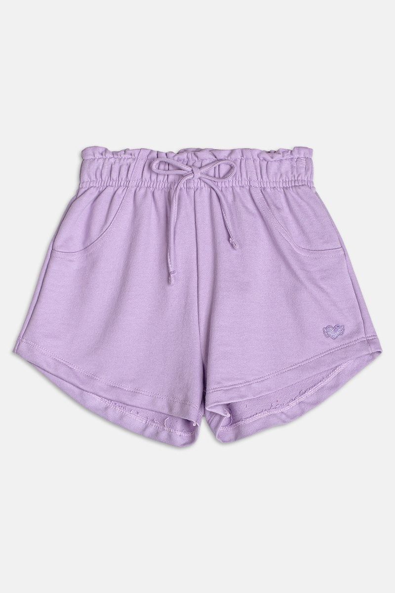 shorts de mol com bordado lilas lavanda