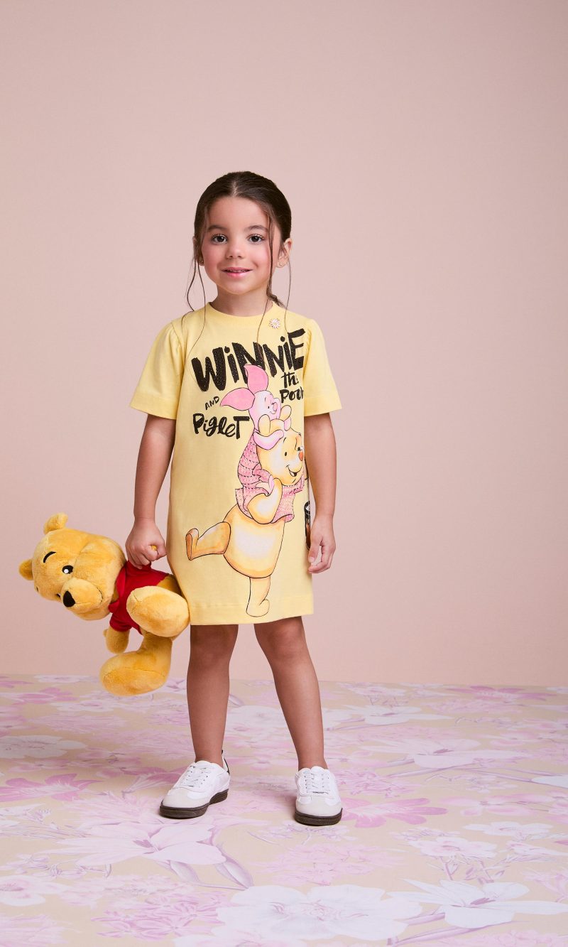 vestido malha pooh amarelo sunny