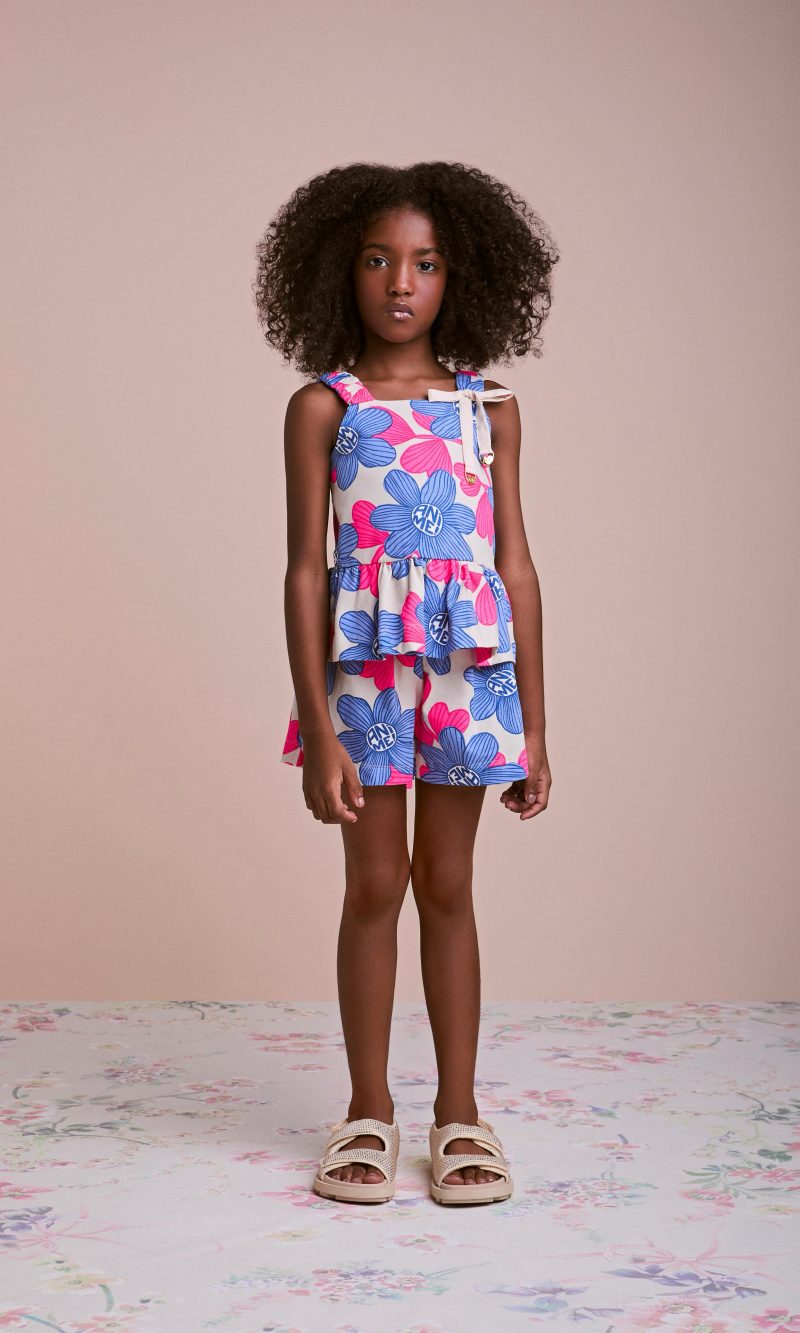 cj bl n4991 shorts n4992 flores azuis